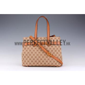 Gucci Bright Bit GG Canvas Cognac Leather Trim  Handle Tote