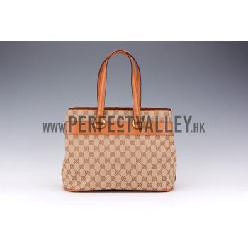 Gucci Bright Bit GG Canvas Cognac Leather Trim  Handle Tote