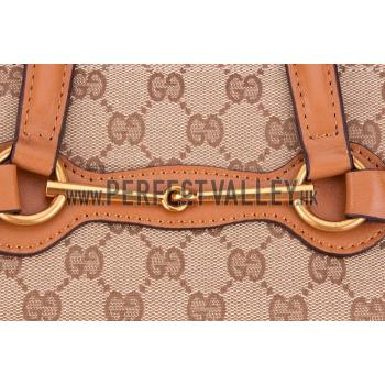 Gucci Bright Bit GG Canvas Cognac Leather Trim  Handle Tote