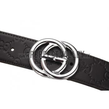 Gucci ssima Black Leather Belt with Interlocking G Buckle Replica