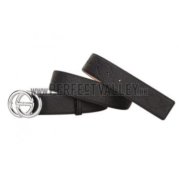 Gucci ssima Black Leather Belt with Interlocking G Buckle Replica