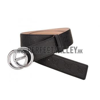 Gucci ssima Black Leather Belt with Interlocking G Buckle Replica