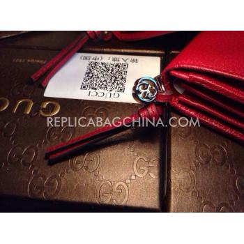 Gucci Red Brown Wallet Clutch Calfskin