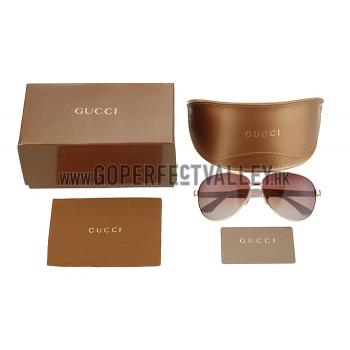 Gucci Signature Logo Gold Frame Brown Lenses Sunglasses 308145