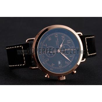 Cheap Hamilton Navy Pioneer Chrono Black Dial Rose Gold Case Black Leather Strap