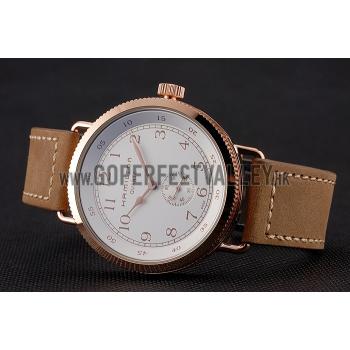 Hamilton Navy Pioneer Small Second White Dial Rose Gold Case Light Brown Leather Strap