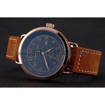 Hamilton Navy Pioneer Black Dial Rose Gold Case Brown Leather Strap