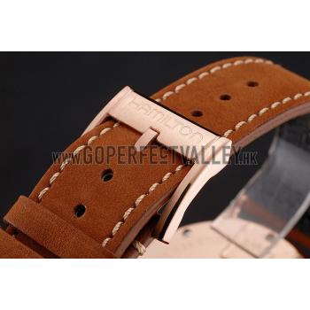 Hamilton Navy Pioneer Black Dial Rose Gold Case Brown Leather Strap