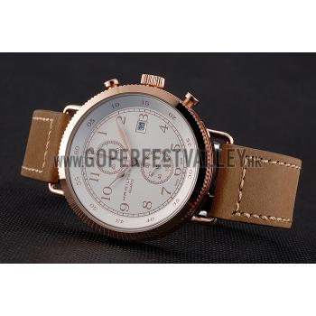 Hamilton Navy Pioneer Chrono White Dial Rose Gold Case Light Brown Leather Strap Replica