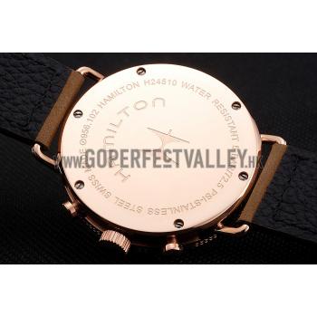 Hamilton Navy Pioneer Chrono White Dial Rose Gold Case Light Brown Leather Strap Replica