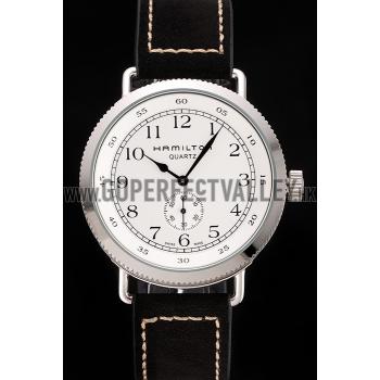 Hamilton Navy Pioneer Small Second White Dial Stainless Steel Case Black Leather Strap