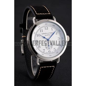 Hamilton Navy Pioneer Small Second White Dial Stainless Steel Case Black Leather Strap