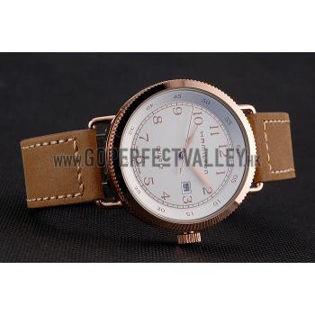 Hamilton Navy Pioneer White Dial Rose Gold Case Light Brown Leather Strap