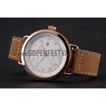 Hamilton Navy Pioneer White Dial Rose Gold Case Light Brown Leather Strap