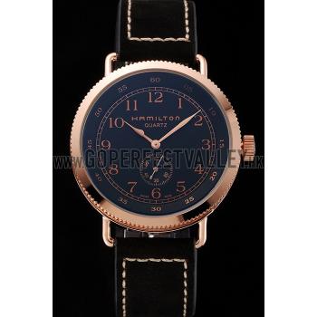 Hamilton Navy Pioneer Small Second Black Dial Rose Gold Case Black Leather Strap