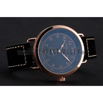 Hamilton Navy Pioneer Small Second Black Dial Rose Gold Case Black Leather Strap