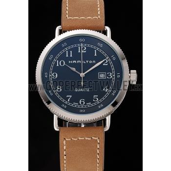 Replica Hamilton Navy Pioneer Black Dial Stainless Steel Case Light Brown Leather Strap