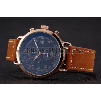 Hamilton Navy Pioneer Chrono Black Dial Rose Gold Case Brown Leather Strap Replica