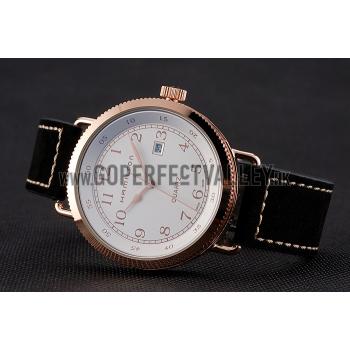 Hamilton Navy Pioneer White Dial Rose Gold Case Black Leather Strap