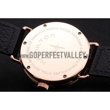 Hamilton Navy Pioneer White Dial Rose Gold Case Black Leather Strap