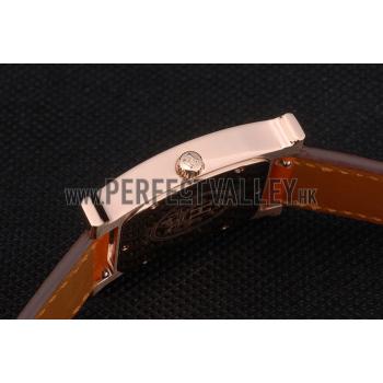 Replica Hermes Heure H Rose Gold Diamond Encrusted Bezel Orange Leather Strap White Dial 80237