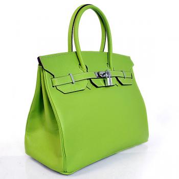 Hermes Original leather HB35 Ladies Cow Leather Green Handbag