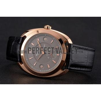 Hermes Dressage Light Brown Dial Rose Gold Case Black Leather Strap