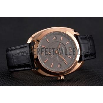 Hermes Dressage Light Brown Dial Rose Gold Case Black Leather Strap