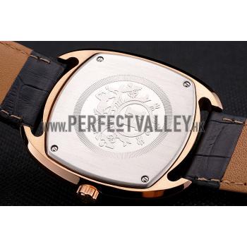 Hermes Dressage Light Brown Dial Rose Gold Case Black Leather Strap