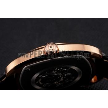 Hermes Dressage Light Brown Dial Rose Gold Case Black Leather Strap