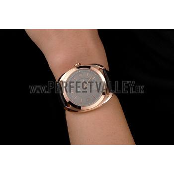 Hermes Dressage Light Brown Dial Rose Gold Case Black Leather Strap