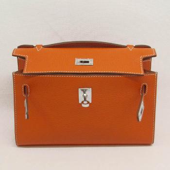 Cheap Hermes Clutches HK22 Briefcase Cow Leather Orange