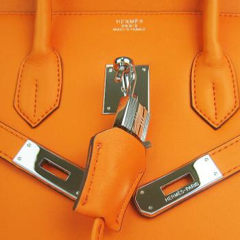 Hermes Original leather 6089 Ladies Cow Leather Orange Handbag