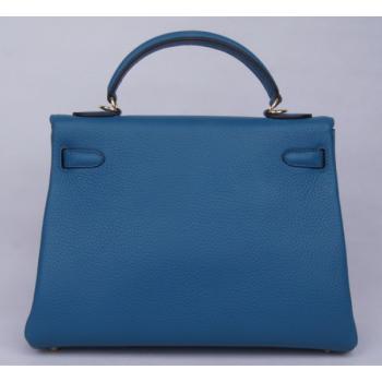 Hermes Kelly H1043 Ladies Cow Leather Blue Handbag