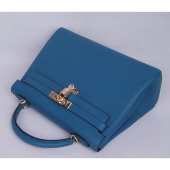 Hermes Kelly H1043 Ladies Cow Leather Blue Handbag