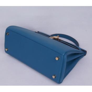 Hermes Kelly H1043 Ladies Cow Leather Blue Handbag