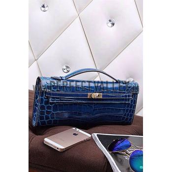 Hermes Kelly Longue Clutch Crocodile Leather Blue Electric 608167