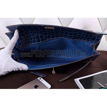 Hermes Kelly Longue Clutch Crocodile Leather Blue Electric 608167