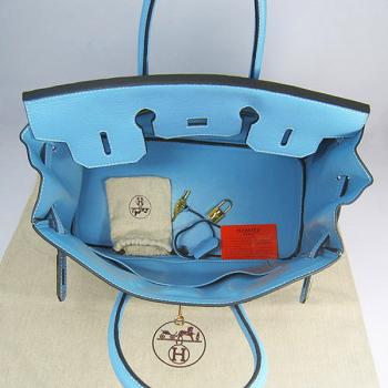 Hermes Birkin 6089 Ladies Cow Leather Blue Bag