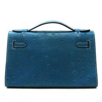 Cheap Hermes Clutches HK22 Ladies Ostrich Skin Blue Bag