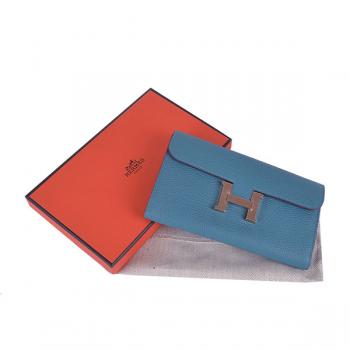 Hermes Wallet H6023 Ladies Cow Leather Blue