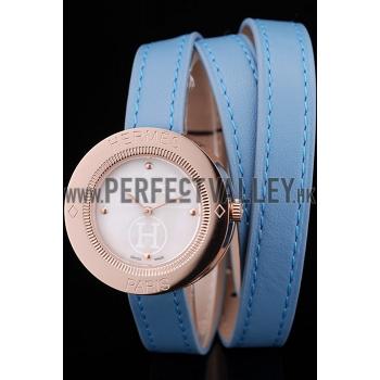 Cheap Hermes  MOP Dial Light Blue Elongated Leather Strap