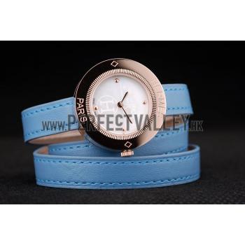 Cheap Hermes  MOP Dial Light Blue Elongated Leather Strap