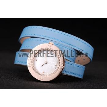 Cheap Hermes  MOP Dial Light Blue Elongated Leather Strap