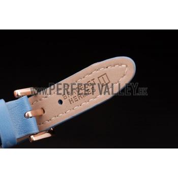 Cheap Hermes  MOP Dial Light Blue Elongated Leather Strap