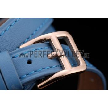 Cheap Hermes  MOP Dial Light Blue Elongated Leather Strap