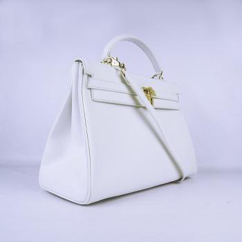 Hermes Kelly 6308 2way Cow Leather White Bag