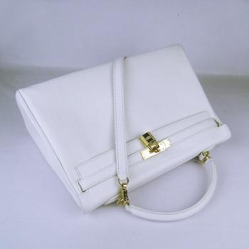 Hermes Kelly 6308 2way Cow Leather White Bag