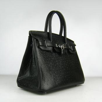 Hermes Birkin 6088 Ostrich Skin Black Handbag