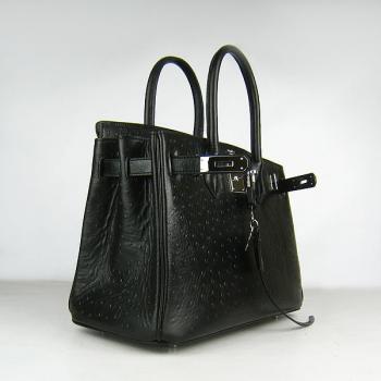 Hermes Birkin 6088 Ostrich Skin Black Handbag